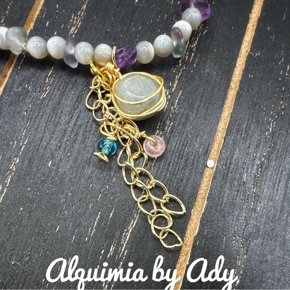 Labradorite dainty beaded bracelet/charms and tassels - Picture 1 of 3